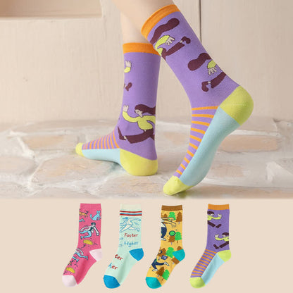 Viertelsocken mit niedlichen Cartoon-Motiven (4 Paar) - Mehrfarbig - EU36-40 (US3-7) - image 0