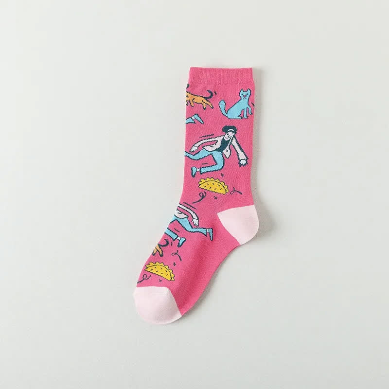 Viertelsocken mit niedlichen Cartoon-Motiven (4 Paar) - Rosa - EU36-40 (US3-7) - image 7