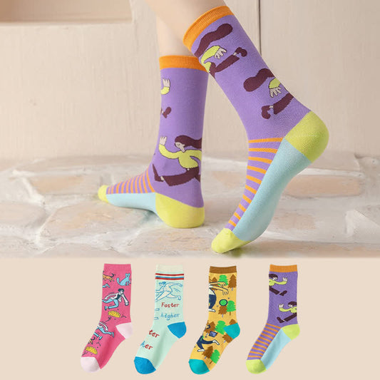 Viertelsocken mit niedlichen Cartoon-Motiven (4 Paar) - Mehrfarbig - EU36-40 (US3-7) - image 0