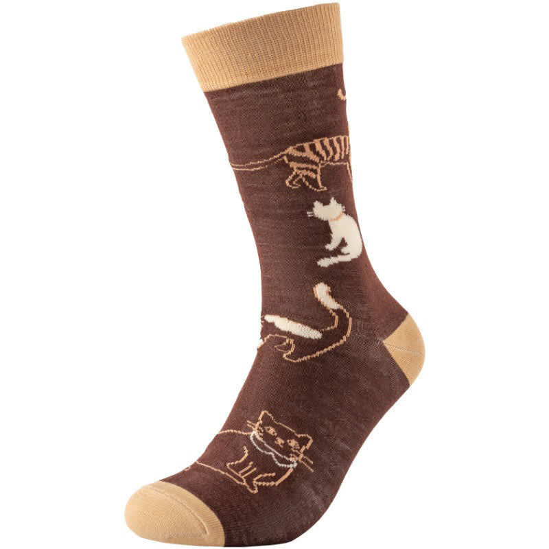 Niedliche Katzen-Socken (4 Paar) - Kaffee - EU38-45 (US5-11) - image 1