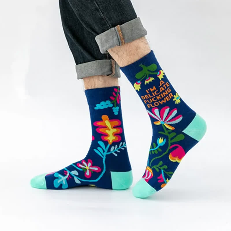Lustige, bunte Viertelsocken mit Blumenmuster (5 Paar) - image 1