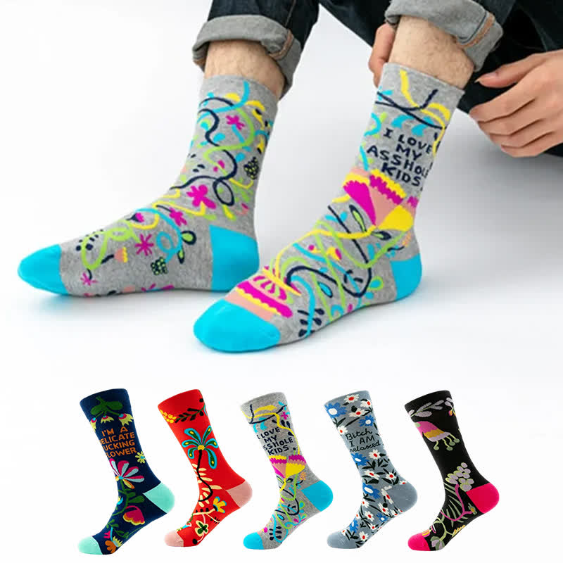 Lustige, bunte Viertelsocken mit Blumenmuster (5 Paar) - Mehrfarbig - EU38-43 (US5-9) - image 0
