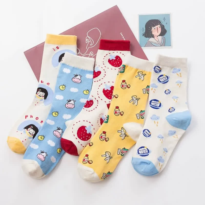 Niedliche Socken mit süßem Muster für das tägliche Vierteljahr (5 Paar) - Mehrfarbig - EU35-41 (US2-7,5) - image 1