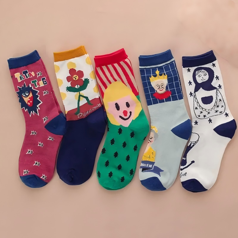 Lustige Viertelsocken mit Grafikmuster (5 Paar) - Mehrfarbig - EU35-41 (US2-7,5) - image 1