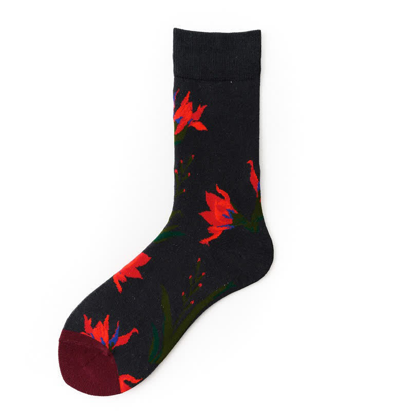 Viertelsocken mit Blumenmuster und Farbblockmuster (5 Paar) - Schwarz - EU36-43 (US3-9) - image 2