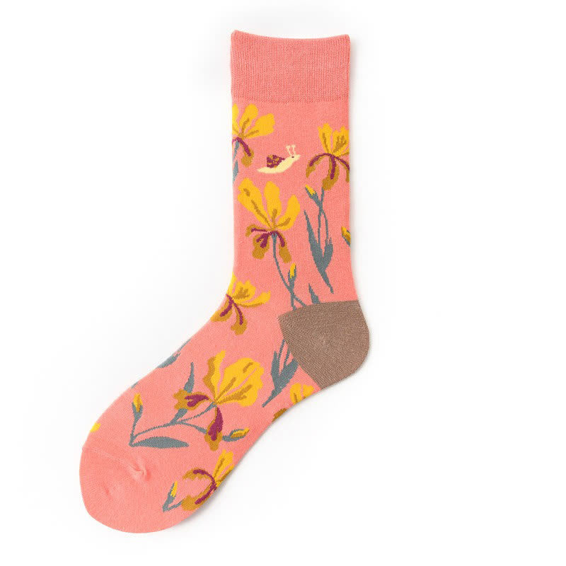 Viertelsocken mit Blumenmuster und Farbblockmuster (5 Paar) - Rosa - EU36-43 (US3-9) - image 1