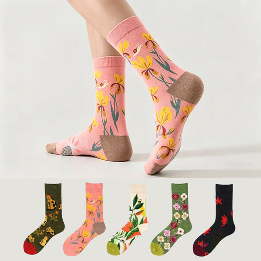 Viertelsocken mit Blumenmuster und Farbblockmuster (5 Paar) - Mehrfarbig - EU36-43 (US3-9) - image 0