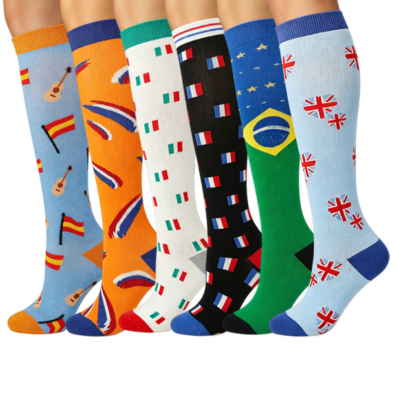 Kompressionsstrümpfe mit Nationalflaggenmotiven (6 Paar) - Mehrfarbig - S/M - image 0