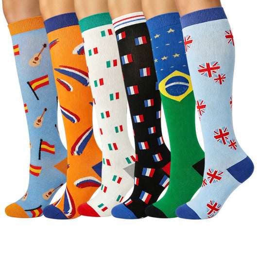 Kompressionsstrümpfe mit Nationalflaggenmotiven (6 Paar) - Mehrfarbig - S/M - image 0