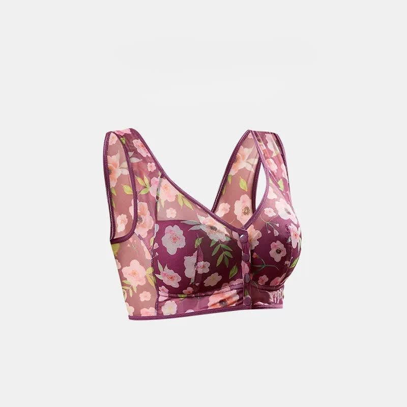 Kabelloser BH mit Blumenmuster und Vorderverschluss - Lila - 6L - image 2