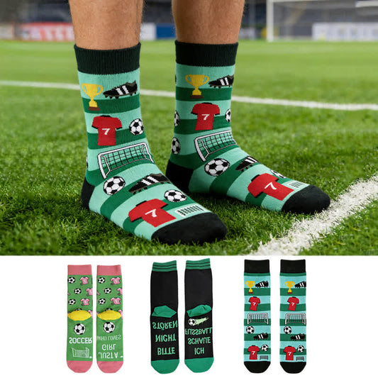 Fußballstreifen-Baumwollsocken (3 Paar) - Mehrfarbig - EU39-44 (US6-10) - image 0