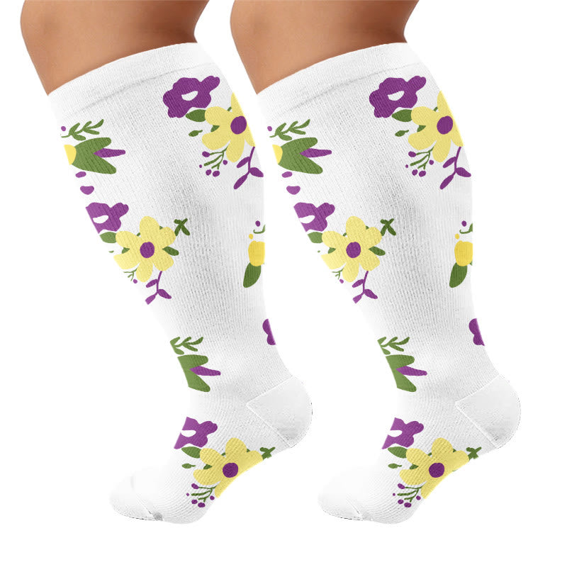Kompressionsstrümpfe mit Blumenmuster in Übergröße - Weiß - 4XL - image 7