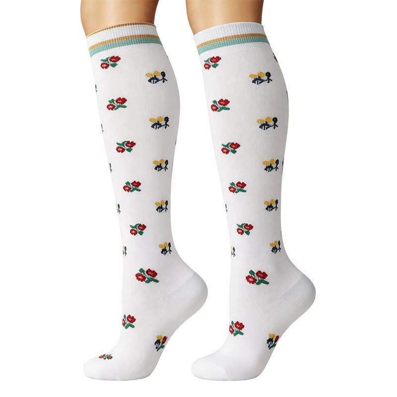 Kompressionsstrümpfe mit kleinem Blumenmuster (6 Paar) - image 1