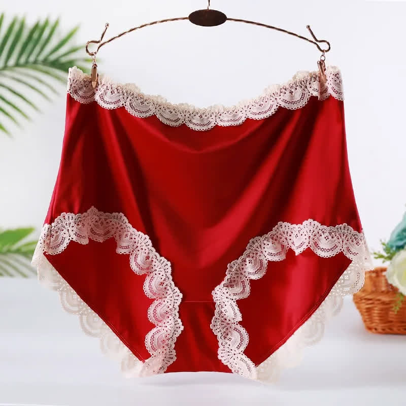 Satin-Spitzen-Höschen mit hohem Bund (2er-Pack) - Wein - XXL - image 4