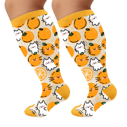 Plus Size Sommerfrüchte Kompressionsstrümpfe - Orange (1 Paar) - 4XL - image 7