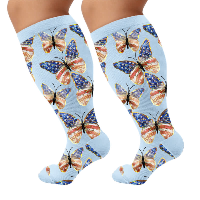 Kompressionsstrümpfe „Butterfly Garden“ in Übergröße - Blau (1 Paar) - 4XL - image 6