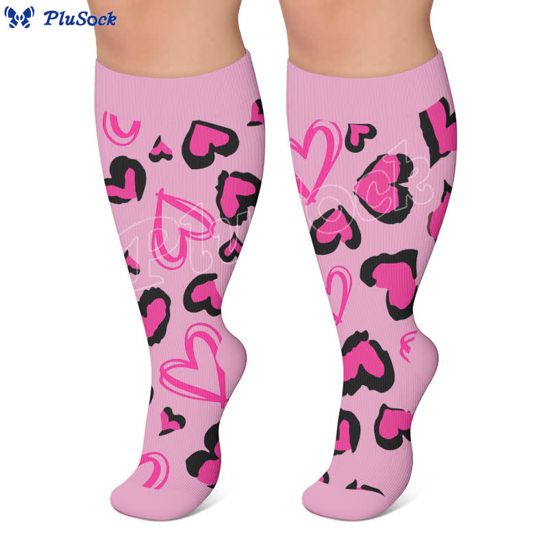 Plus Size Rosa Heart Leopard Kompressionsstrümpfe - image 4