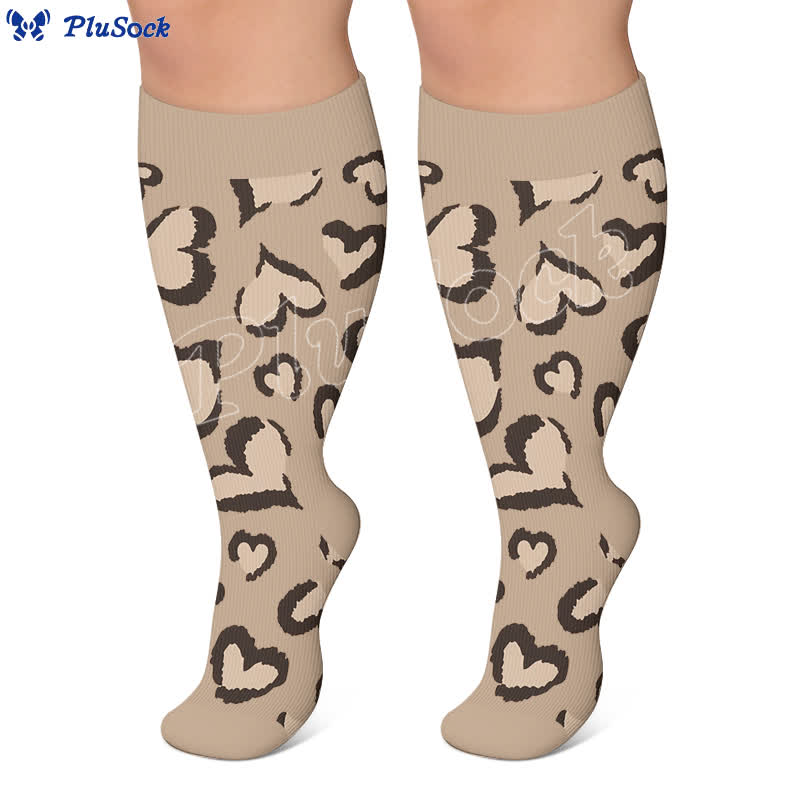 Plus Size Rosa Heart Leopard Kompressionsstrümpfe - image 3