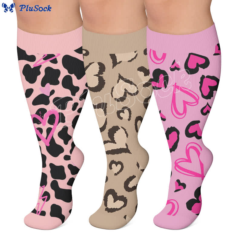 Plus Size Rosa Heart Leopard Kompressionsstrümpfe - image 0