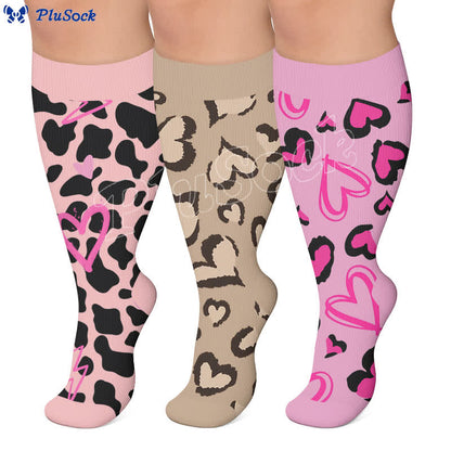 Plus Size Rosa Heart Leopard Kompressionsstrümpfe - image 0