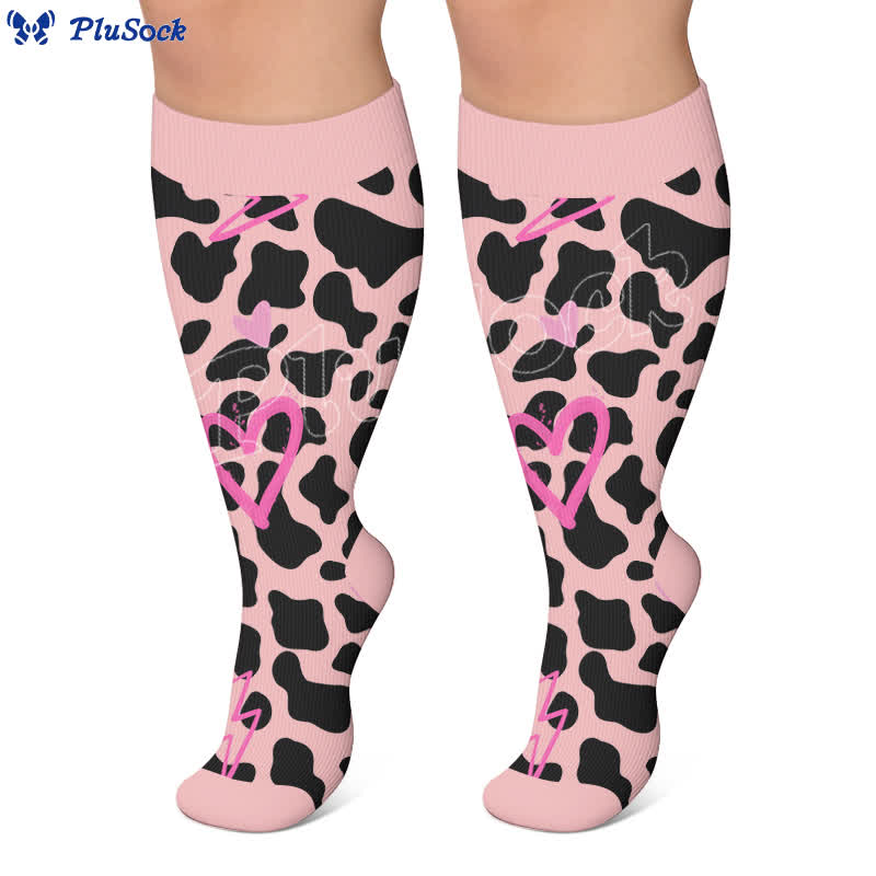 Plus Size Rosa Heart Leopard Kompressionsstrümpfe - image 2