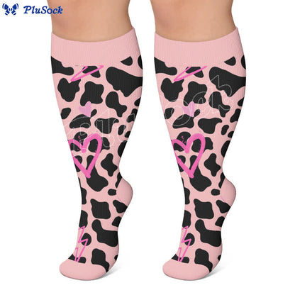 Plus Size Rosa Heart Leopard Kompressionsstrümpfe - image 2
