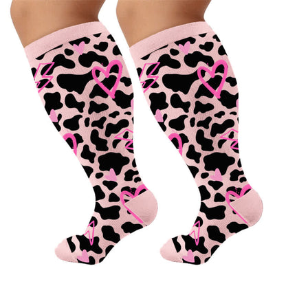 Plus Size Rosa Heart Leopard Kompressionsstrümpfe - Rosa(1 Paar) - 4XL - image 5