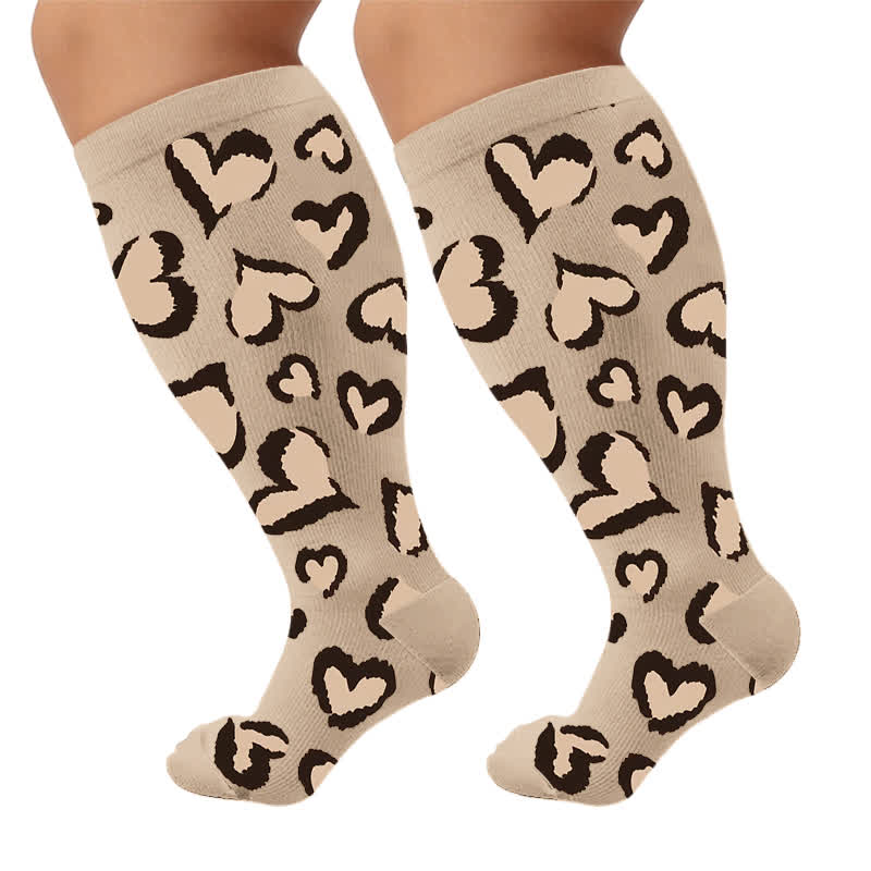 Plus Size Rosa Heart Leopard Kompressionsstrümpfe - Braun (1 Paar) - 4XL - image 6
