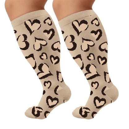Plus Size Rosa Heart Leopard Kompressionsstrümpfe - Braun (1 Paar) - 4XL - image 6
