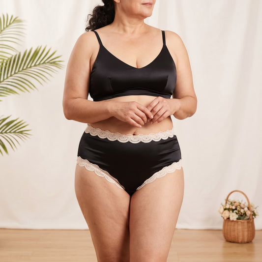 Satin-Spitzen-Höschen mit hohem Bund (2er-Pack) - image 0