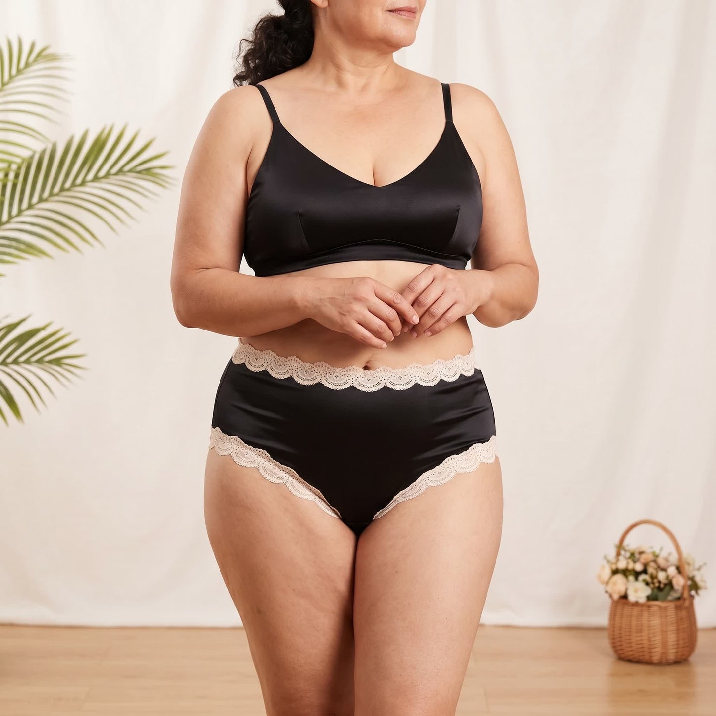 Satin-Spitzen-Höschen mit hohem Bund (2er-Pack) - image 0