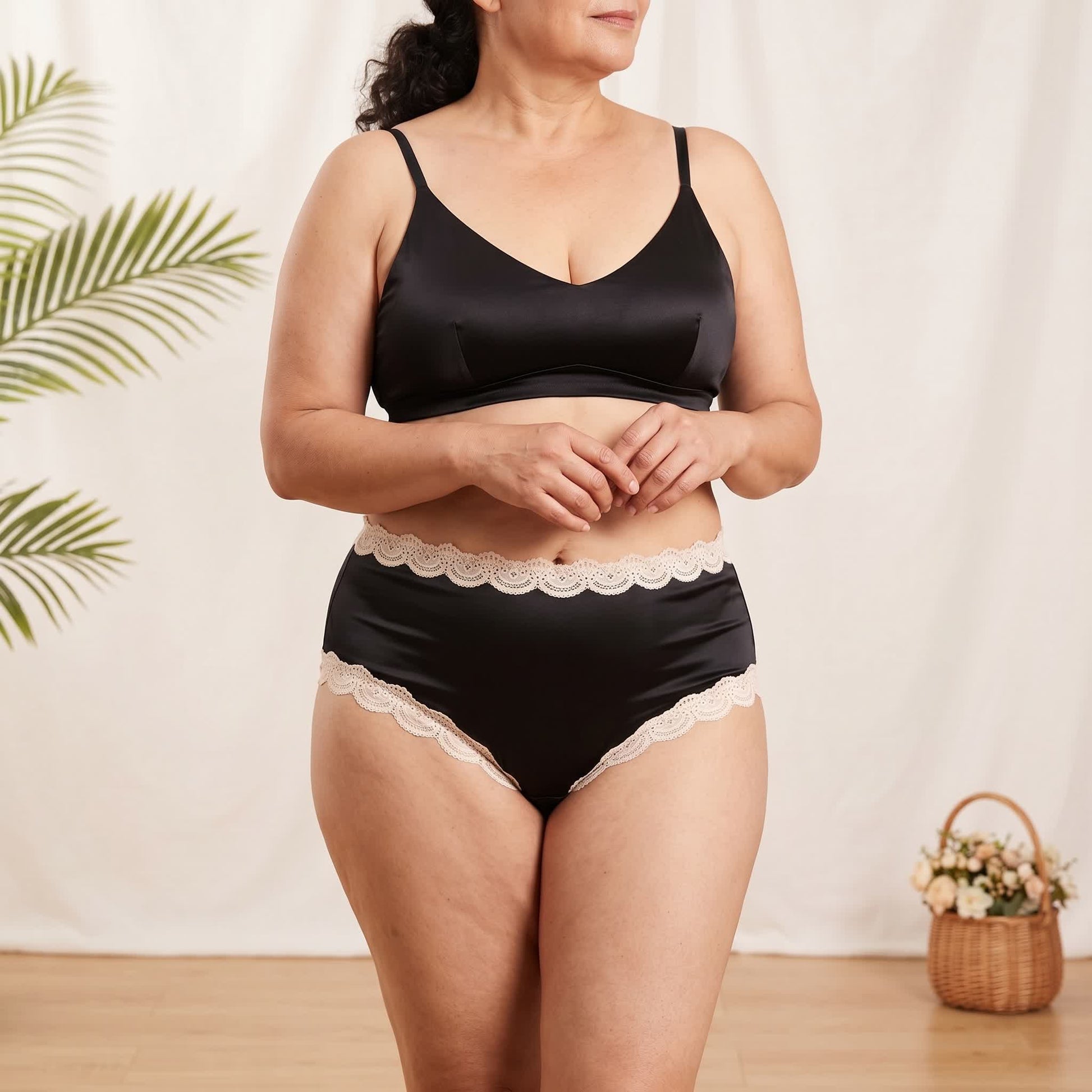 Satin-Spitzen-Höschen mit hohem Bund (2er-Pack) - image 0