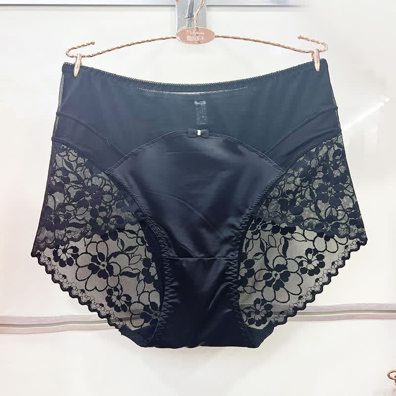 Satin-Spitzen-Höschen mit hohem Bund (2er-Pack) - Schwarz - XXXL - image 1