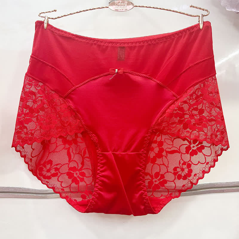 Satin-Spitzen-Höschen mit hohem Bund (2er-Pack) - Rot - XXXL - image 4