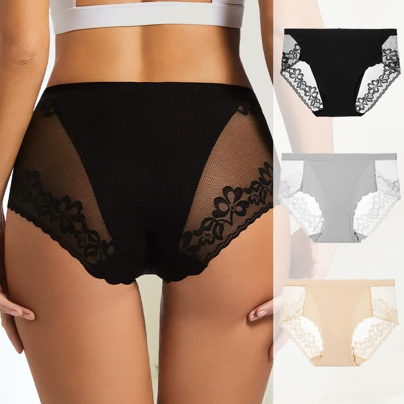 Weiches Höschen aus floraler Spitze und Netzgewebe (3er-Pack) - Mehrfarbig - 4XL - image 0