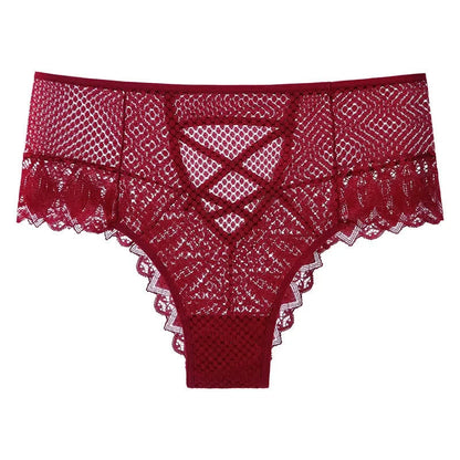 Transparenter Spitzen-Slip mit gekreuzten Trägern (2er-Pack) - Wein - 3XL - image 1