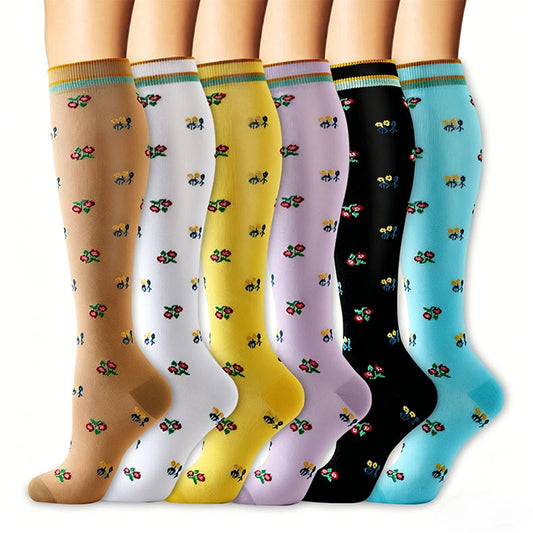 Kompressionsstrümpfe mit kleinem Blumenmuster (6 Paar) - image 0