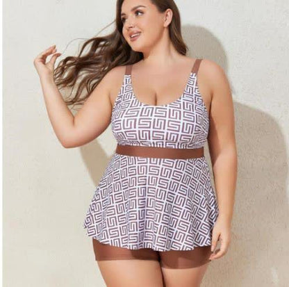 Tankin-Bademode mit geometrischem Muster - Beige - 4XL - image 2
