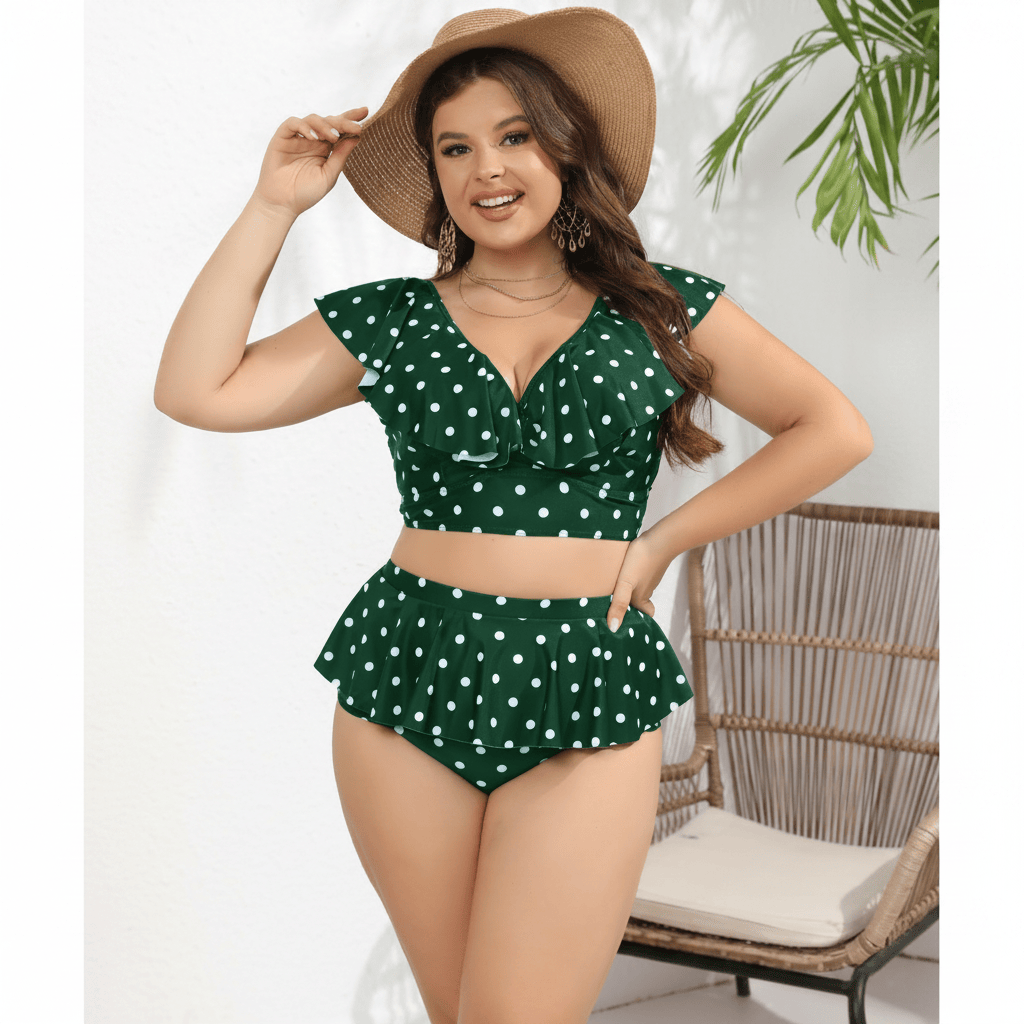 Vintage-Bademode mit Polka-Dots - Grün - XXXXL - image 1