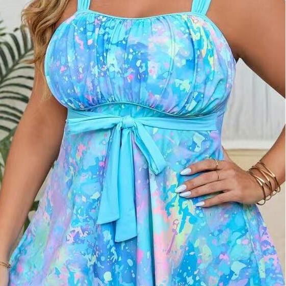 Zweiteiliges Badekleid im Batik-Look - Blau - 4XL - image 3