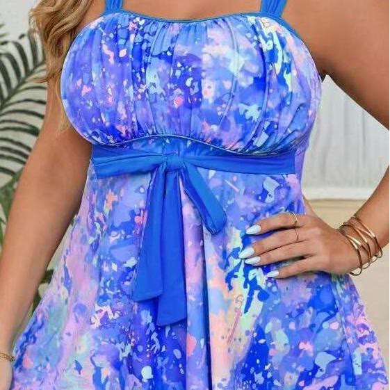 Zweiteiliges Badekleid im Batik-Look - Marineblau - 4XL - image 2