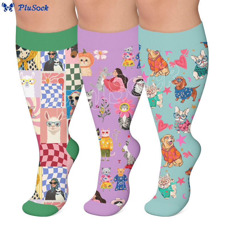 Kompressionsstrümpfe mit Cartoon-Tiermotiven in Übergröße - image 0