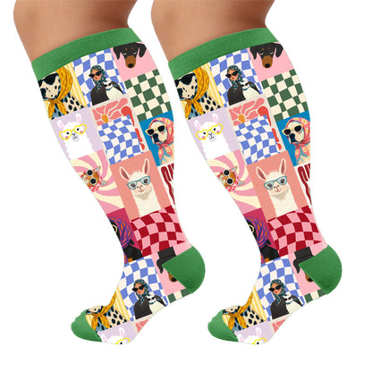 Kompressionsstrümpfe mit Cartoon-Tiermotiven in Übergröße - Grün (1 Paar) - 4XL - image 5