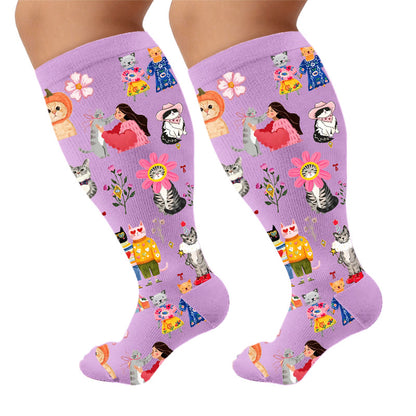Kompressionsstrümpfe mit Cartoon-Tiermotiven in Übergröße - Lila (1 Paar) - 4XL - image 6