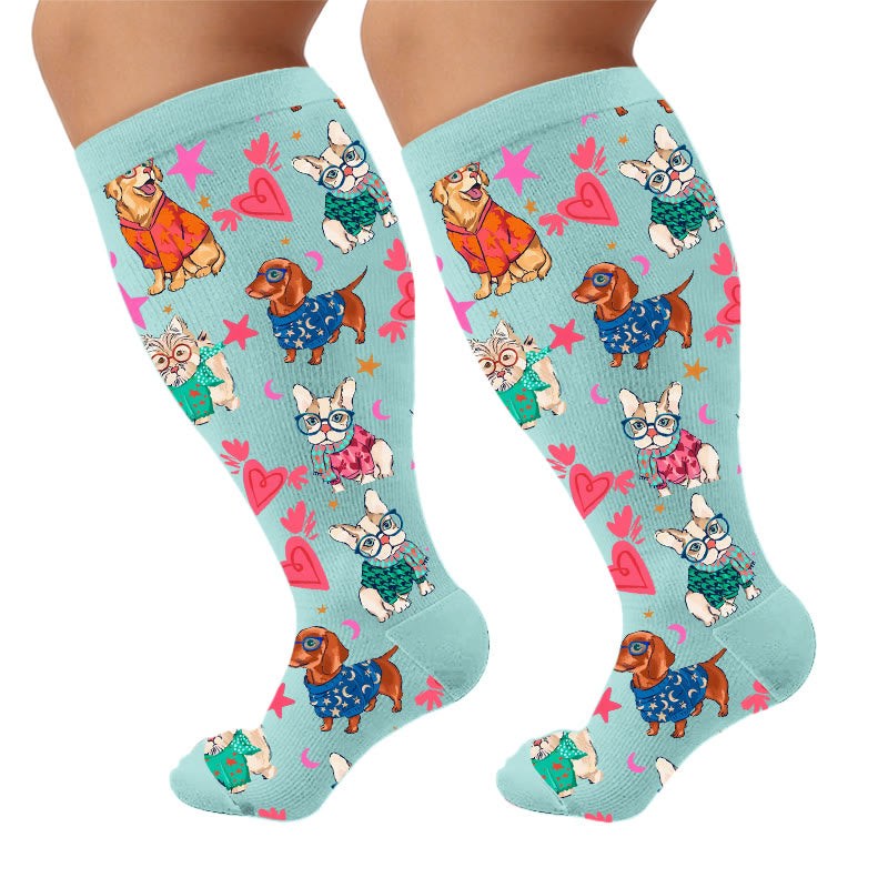 Kompressionsstrümpfe mit Cartoon-Tiermotiven in Übergröße - Blau (1 Paar) - 4XL - image 7