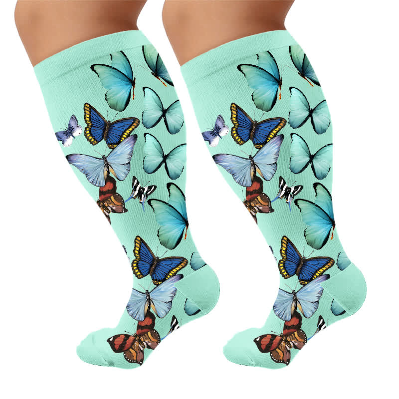 Plus Size Sweet Butterfly Kompressionsstrümpfe - Grün (1 Paar) - 4XL - image 7