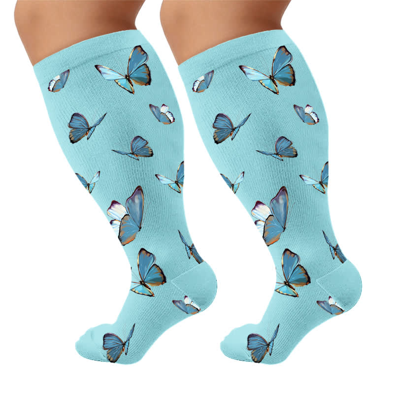 Plus Size Sweet Butterfly Kompressionsstrümpfe - Blau (1 Paar) - 4XL - image 5