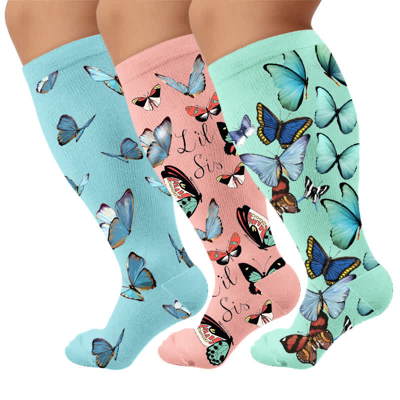 Plus Size Sweet Butterfly Kompressionsstrümpfe - Mehrfarbig (3 Paare) - 4XL - image 1
