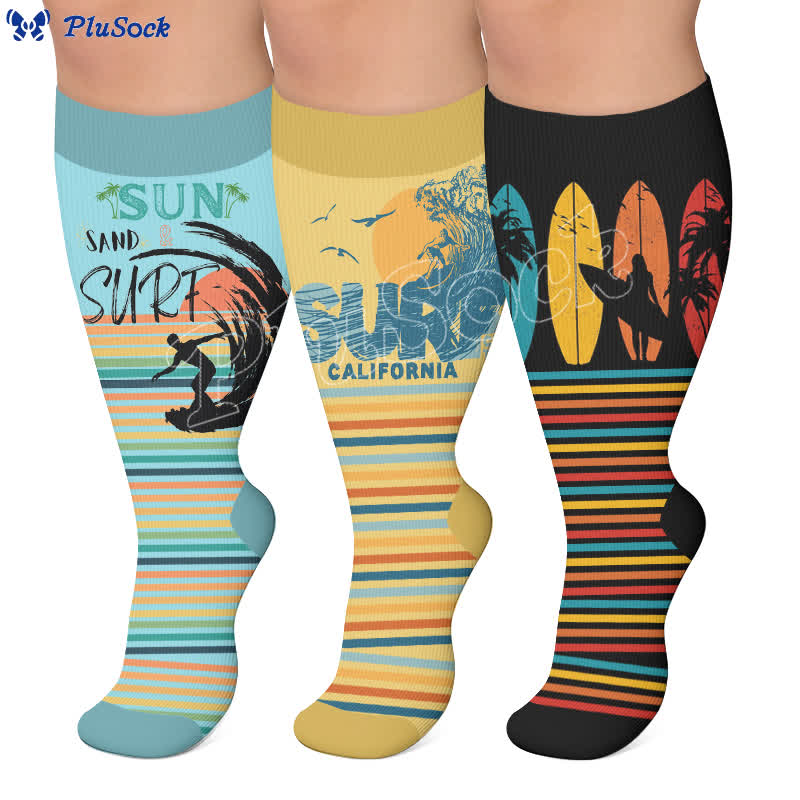 Plus Size Surf Stripe Kompressionsstrümpfe - image 0