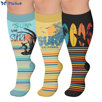 Plus Size Surf Stripe Kompressionsstrümpfe - image 0